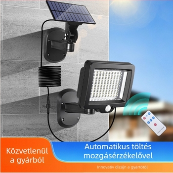 Napelemes fali lámpa mozgásérzékelővel, távirányítóval, automatikus töltéssel, vízálló, kültéri használatra