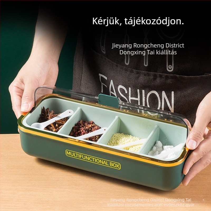 Többfunkciós fűszertartó készlet háztartásra, négy rekesz és fedél