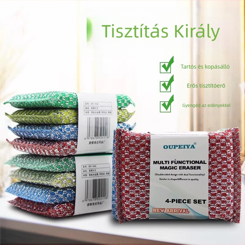 Kétoldalas mosogatószivacs, vastag edénydörzsölővel, konyhai tisztítás és folteltávolítás, színes