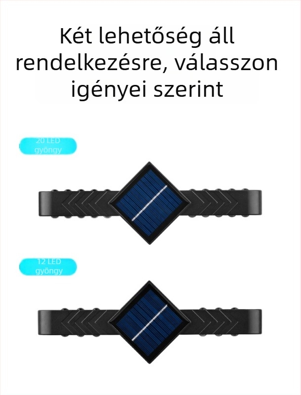 Napelemes kertvilágítás teraszra, kültéri vízálló falikar kétfejű, világít fel és le