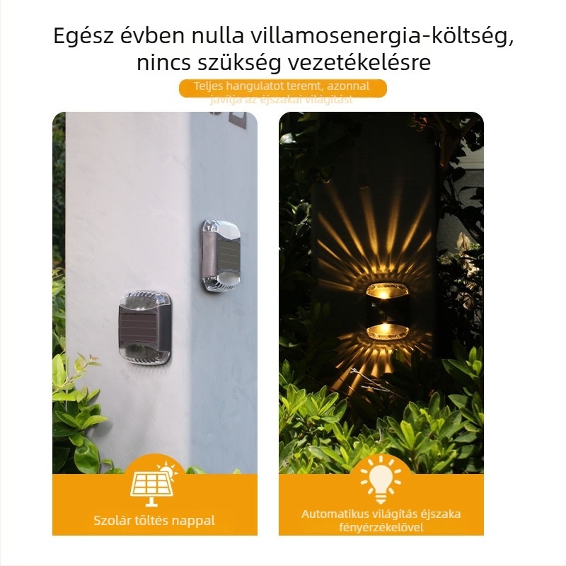 Kültéri napelemes falikar felső- és alsó világítással, vízálló kerti világítás erkélyre és kerítéshez