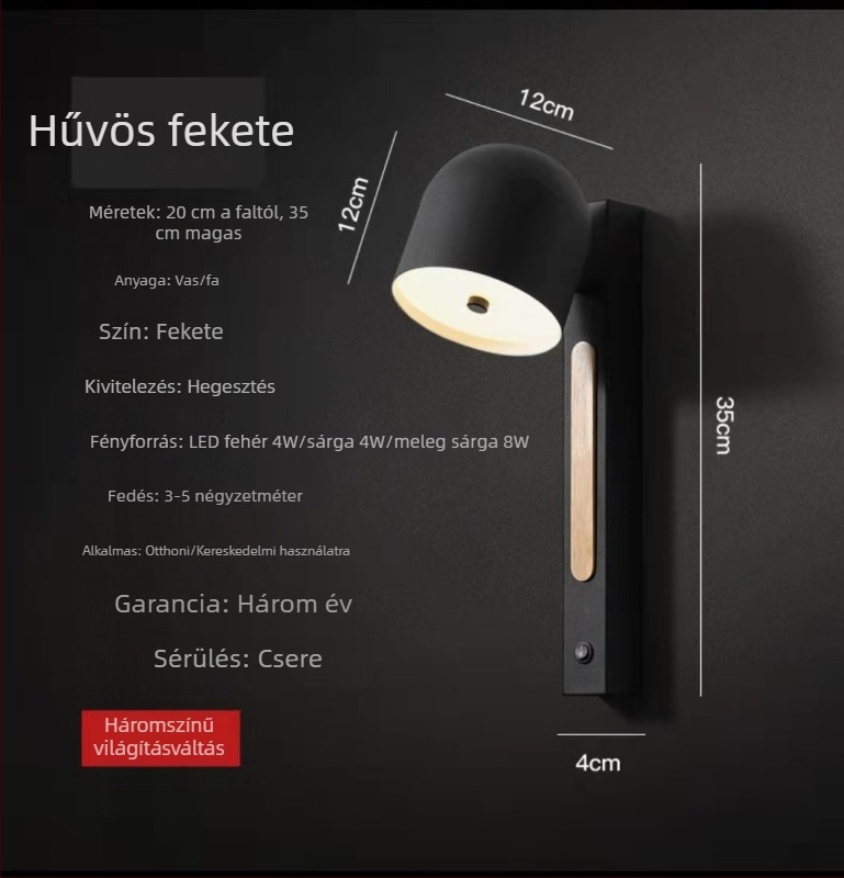 Hálószoba falikar, modern minimalist design, forgatható LED olvasó lámpa