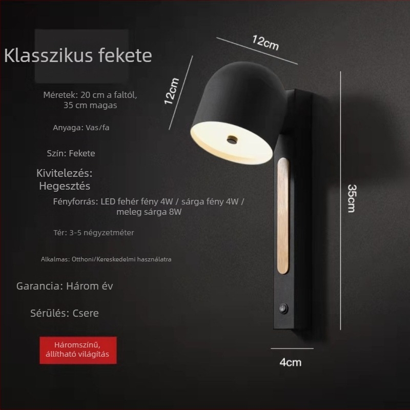 Hálószoba falikar, modern minimalist design, forgatható LED olvasó lámpa