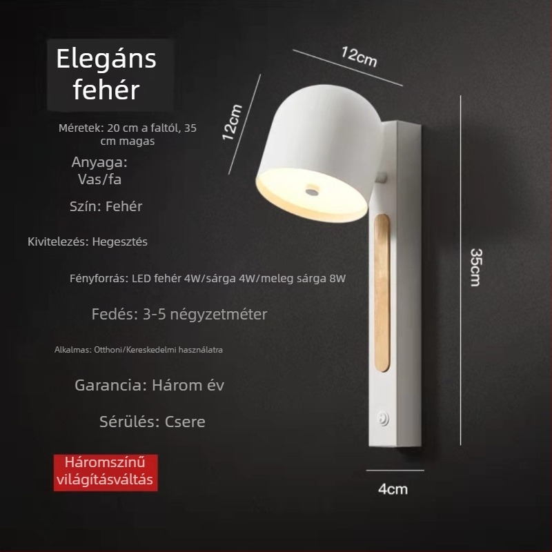 Hálószoba falikar, modern minimalist design, forgatható LED olvasó lámpa