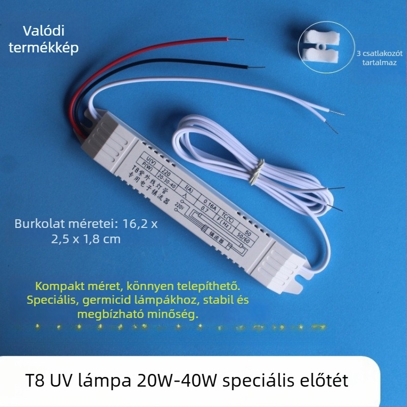 UV sterilizáló lámpa elektronikus ballaszttal, univerzális T8 19-40W
