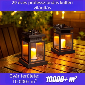 Retro napelemes LED gyertya lámpa kültéri kerthez, függő lámpa, IP44