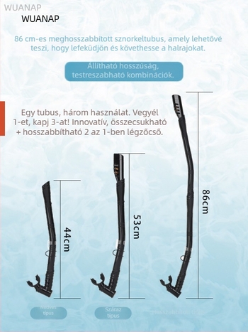 Hosszított száraz búvárcső szilikon tömlővel – kettős használat, teljes száraz/fél száraz
