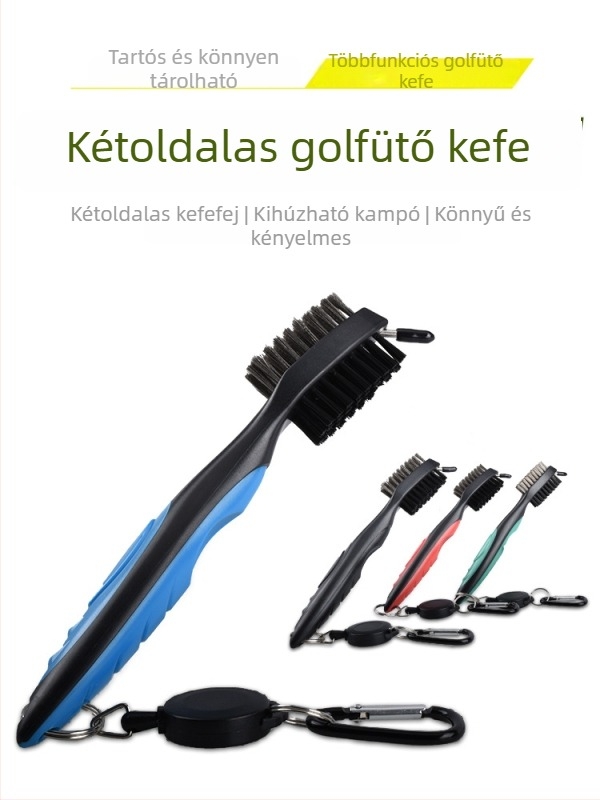 Golfütő tisztító kefe, dupla oldalú gömbfej, nylon- és acélgyapot szálakkal