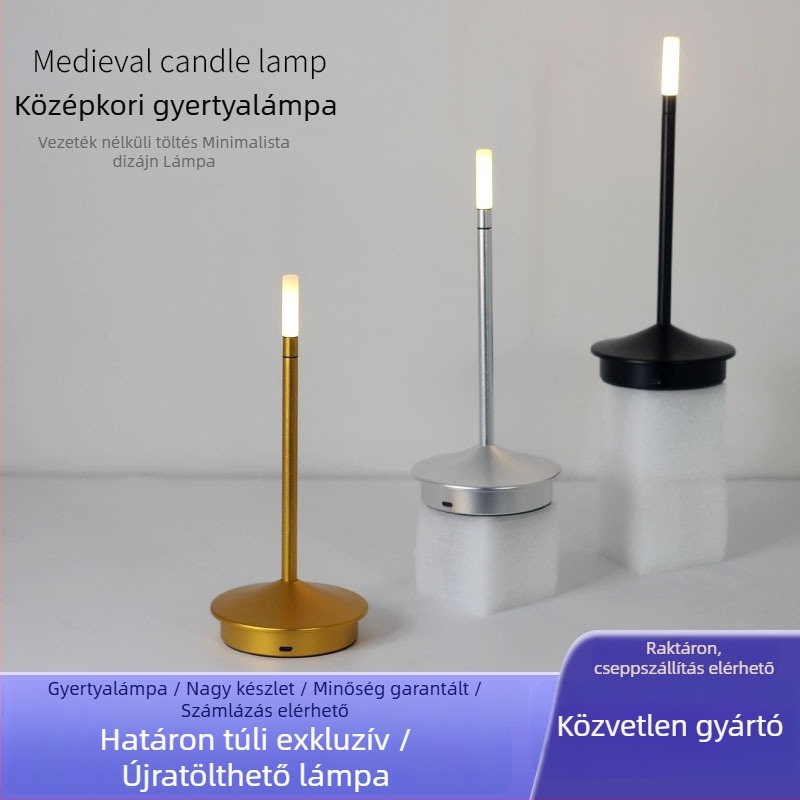 Dániai antik alumíniumból készült gyertyalámpa, újratölthető asztali lámpa kültéri használatra