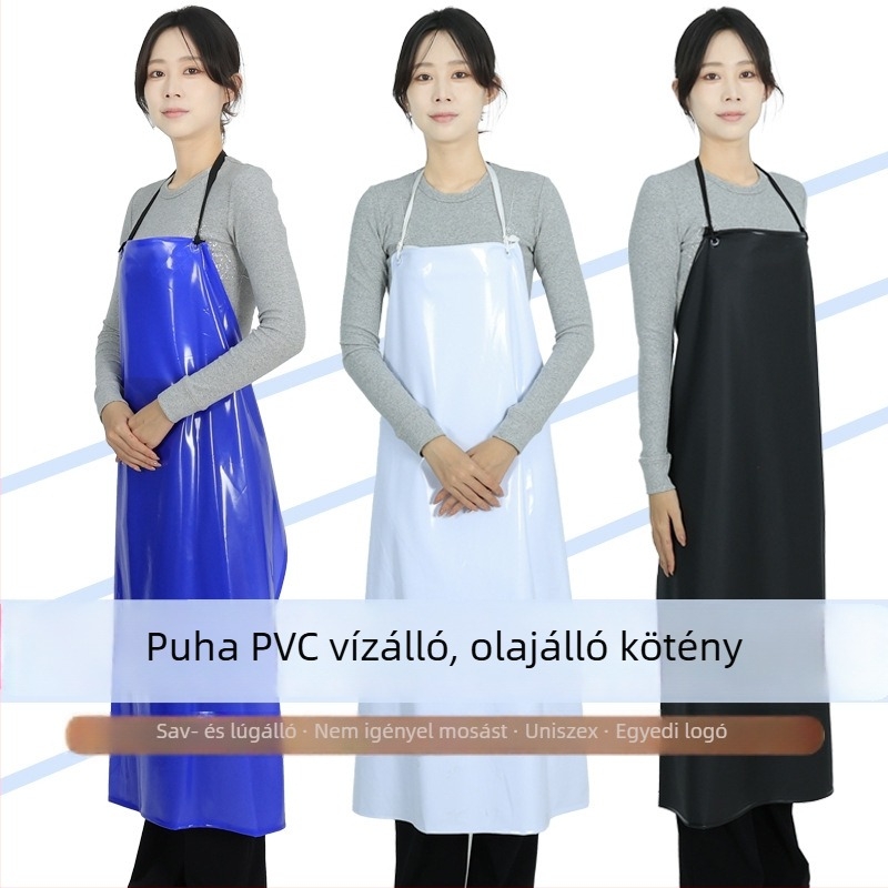 PVC vízálló és olajálló kötény, élelmiszer-minőségű, sav-bázis ellenálló, ujj nélküli