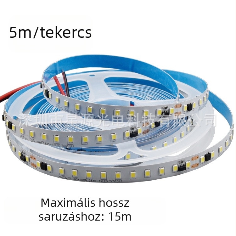 220V LED-szalag, 2835 SMD, meghajtó nélkül, üres nyomtatott áramkör, hátoldali öntapadó