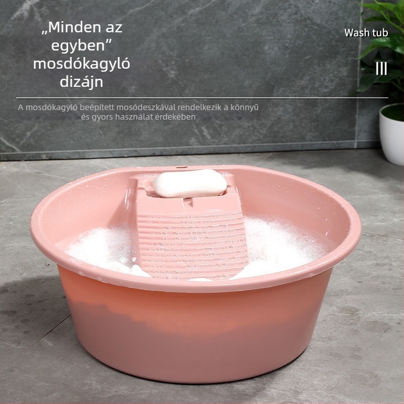 Műanyag mindent-egyben mosóedény beépített dörzsölő deszkával, nagy méret kollégiumi használatra