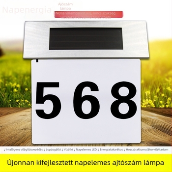 Napelemes rozsdamentes acél címfelirat falikar, háromszög alakú, 4 LED, kültéri kert- és tájvilágítás, vízálló