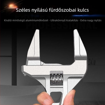 Fürdőszobai állítható csavarkulcs alumínium ötvözetből, többfunkciós szerelési kulcs rövid nyéllel, nagy befogónyílással