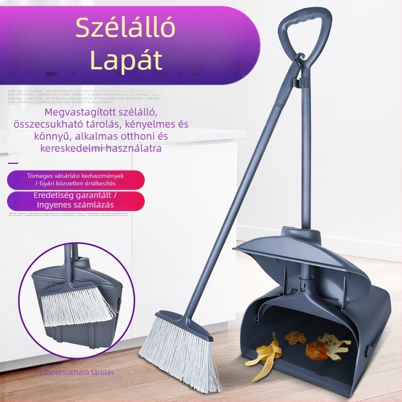 Háztartási seprű és porlapát készlet, puha sörtéjű seprű