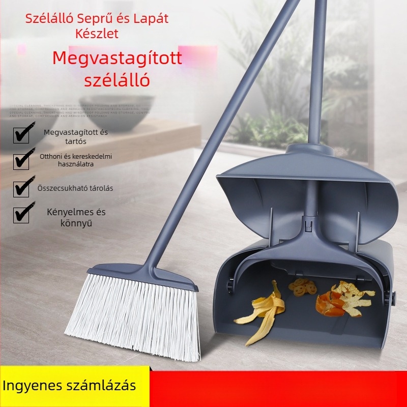 Háztartási seprű és porlapát készlet, puha sörtéjű seprű
