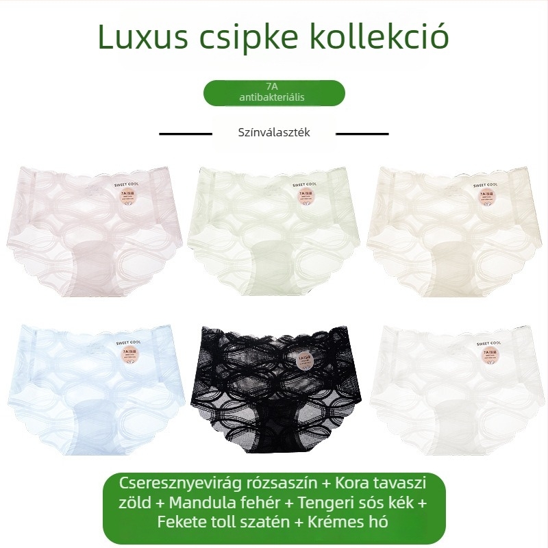 Női csipkés háromszög bugyi, hosszított gáttáj, ultra vékony, lélegző, antibakteriális, középmagas derekú