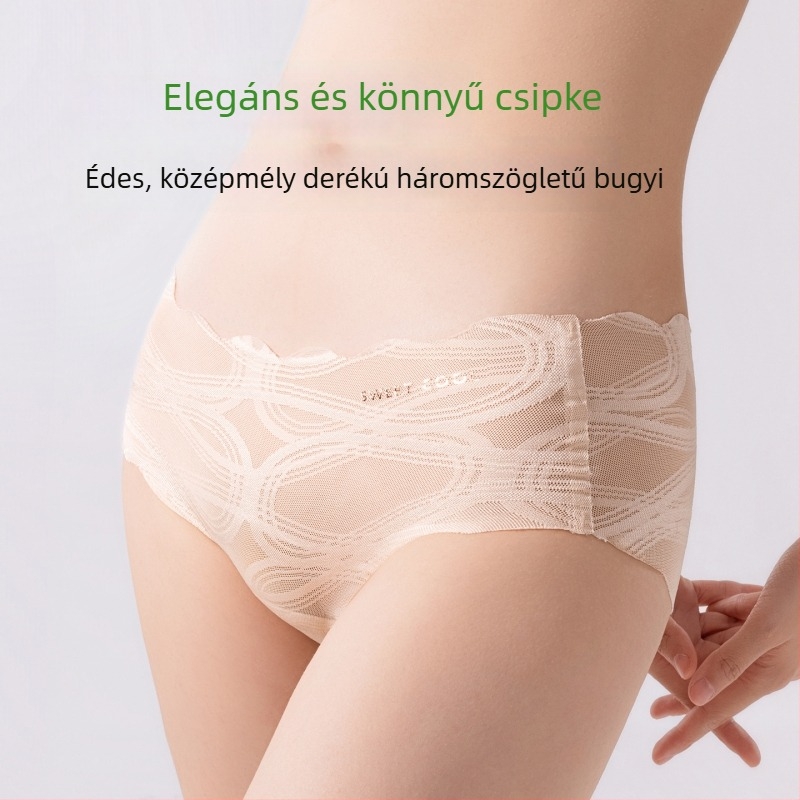 Női csipkés háromszög bugyi, hosszított gáttáj, ultra vékony, lélegző, antibakteriális, középmagas derekú