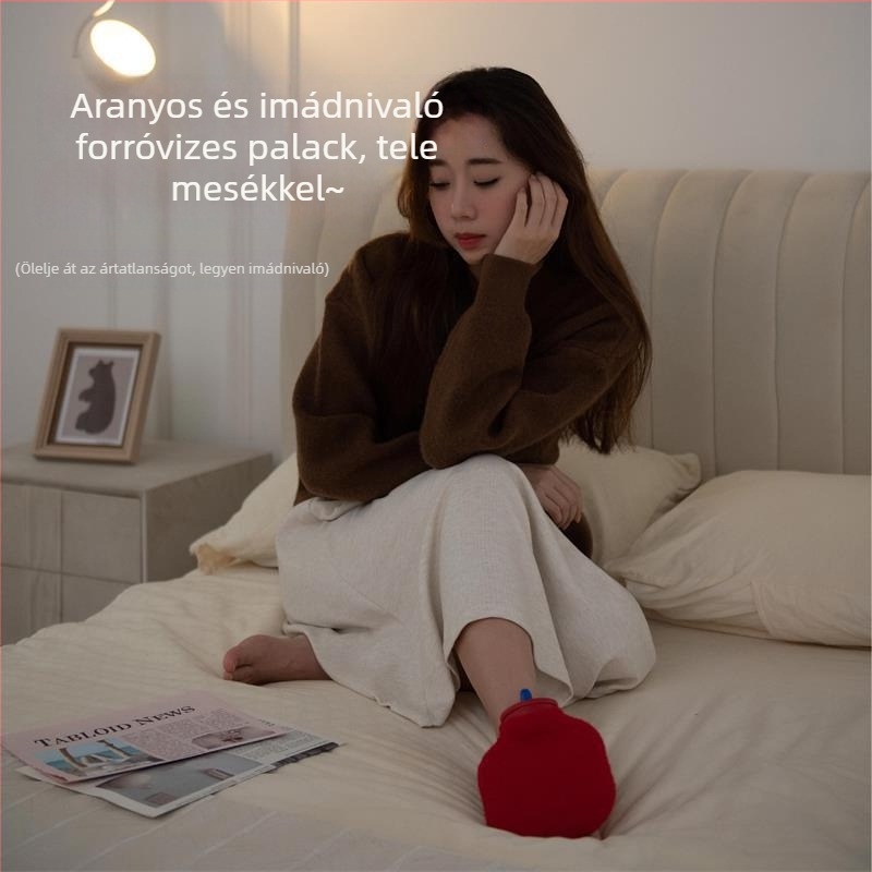 Plüss meleg víz palack, hordozható kézmelegítő, vízzel töltve, egyszerű retro dizájn