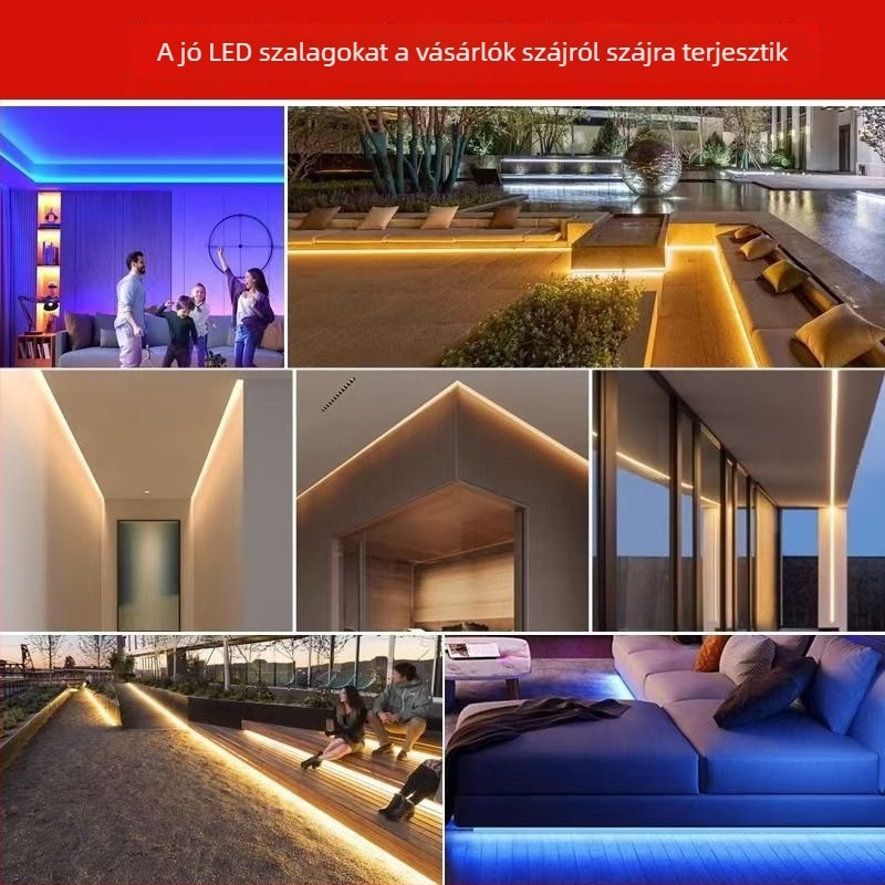 220V-os LED-szalag, vízálló, magasfeszültségű, 12W/m, vágásra alkalmas, 2835 LED-ek, 180° vetület, dekoratív beltéri/kültéri világítás