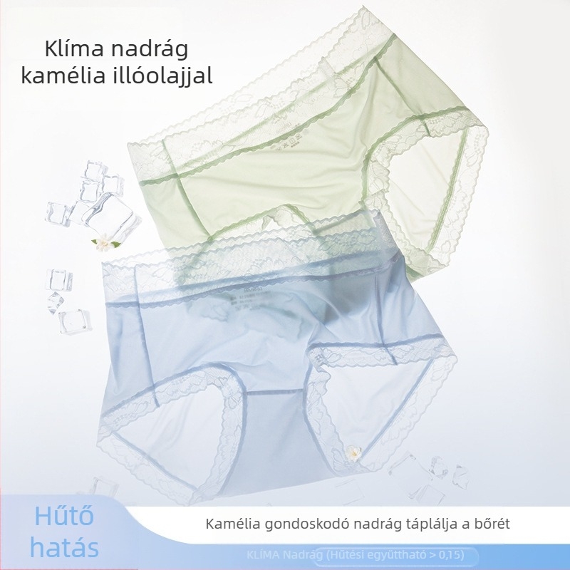 Csipkés Ice Silk lélegző lányoknak készült fehérnemű, divatos és kényelmes, egyszerű háromszög fazonú alsó