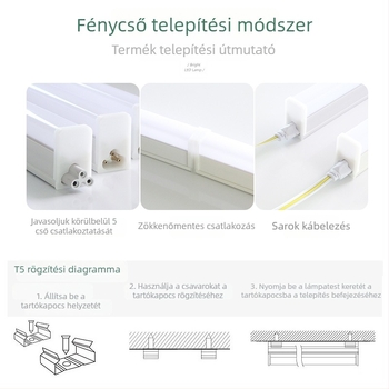 T5 integrált LED cső otthoni használatra, rejtett mennyezeti LED-szalag világítás háromszín váltással – teljes világítási készlet