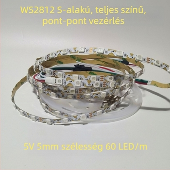5V színpompás LED szalag beépített WS2812 IC-vel, 5 mm széles S-alakú csík, 5050/3535 LED-ek, dimmelhető, nagy fényerő