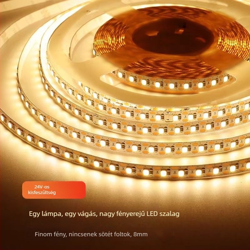 2835 LED-szalag, 24V, öntapadós, alacsony feszültség, nagy fényerő, vágható LED-enként, nappali és szekrény világítás