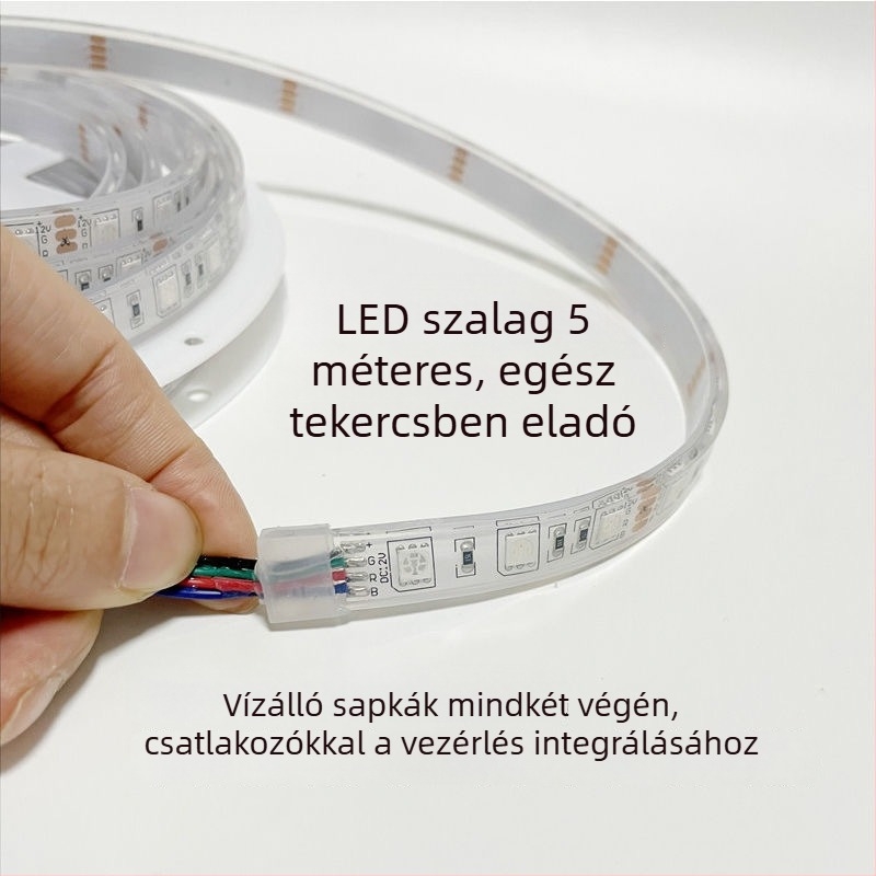 12V/24V négyvezetékes RGB LED-szalag, 5050, 60 LED, kültéri vízálló, színváltó