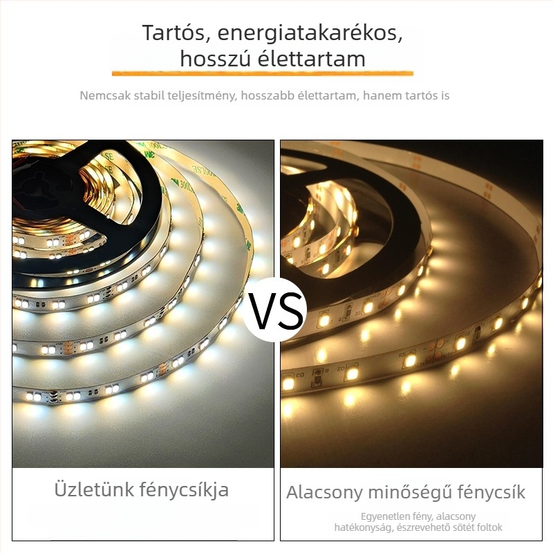 Öntapadós LED-szalag 2835, kettős színhőmérsékletű (CCT), 12V, fokozatmentes dimmelés és színállítás, magas fényerő
