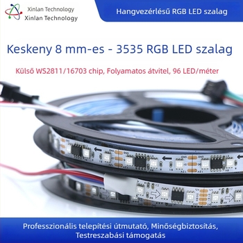 12V WS2811 RGB LED-szalag, 96 LED, 8 mm szélesség, teljes színű áramló effektus, távirányítós fényerő-szabályozás, nem vízálló