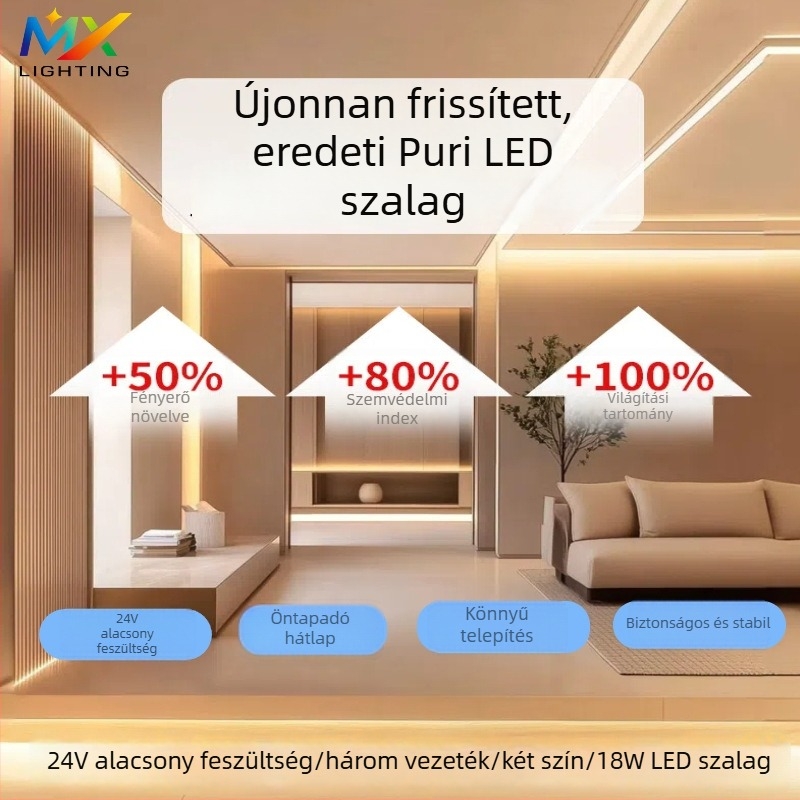 Purui 24V-os LED szalag, magas CRI-vel, kétszínű, háromvezetékes, alacsony feszültség, 192 LED/m