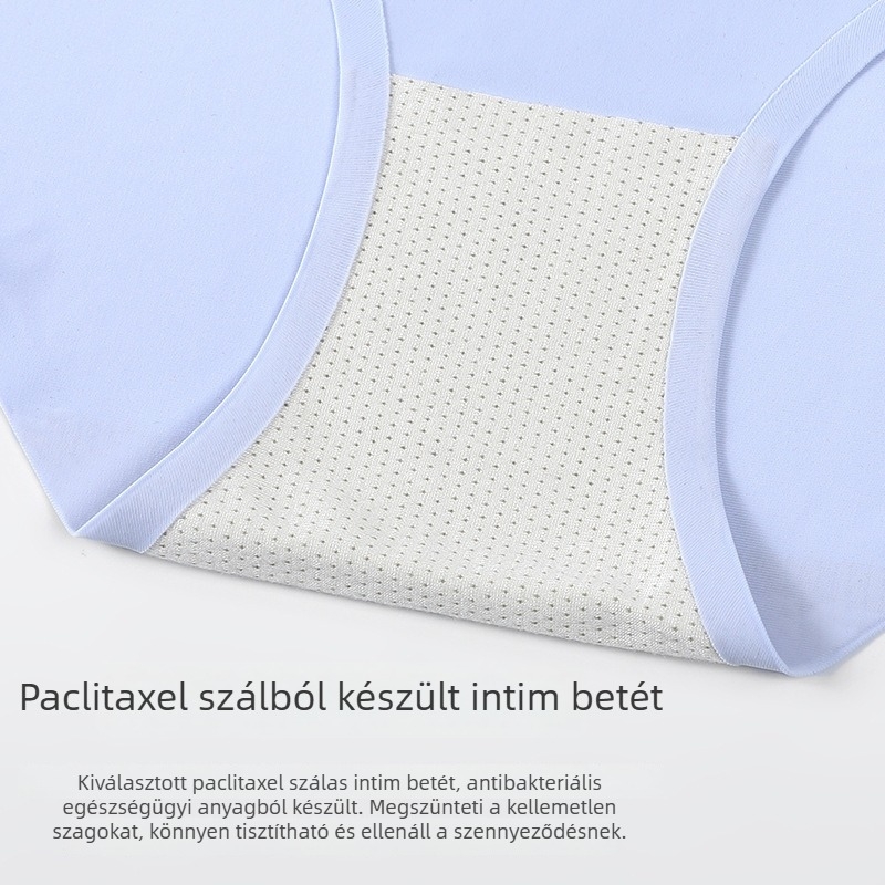 Varrás nélküli női alsó, jégselyem anyagból, pamut betéttel a szeméremrészhez, egyrészes fazon, lélegző, középmagas derekú