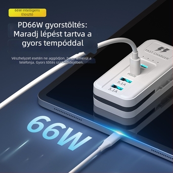 66W-es multifunkciós USB töltő többportos – Tpyec háztartási dugaszoló aljzat és telefon hosszabbító kábel