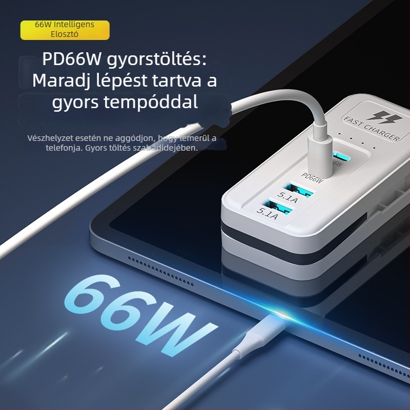 66W-es multifunkciós USB töltő többportos – Tpyec háztartási dugaszoló aljzat és telefon hosszabbító kábel