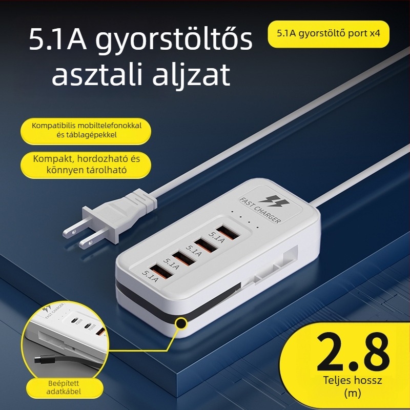 66W-es multifunkciós USB töltő többportos – Tpyec háztartási dugaszoló aljzat és telefon hosszabbító kábel