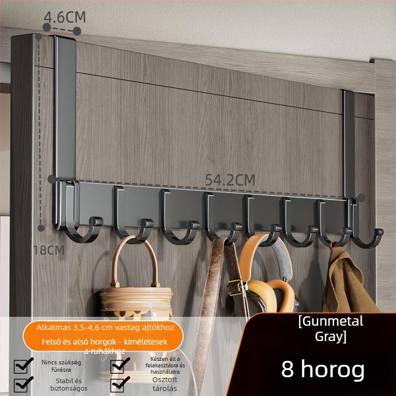 Ajtó fölötti ruhakapó, szerelés nélkül, ruhatartó az ajtó mögött