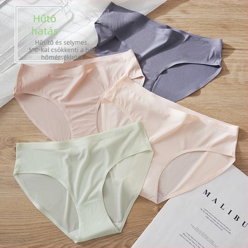 Női Ice Silk alsónemű, ultraháló, antibakteriális, lélegző, pamut betéttel, varrás nélküli, középmagas derekú bikini
