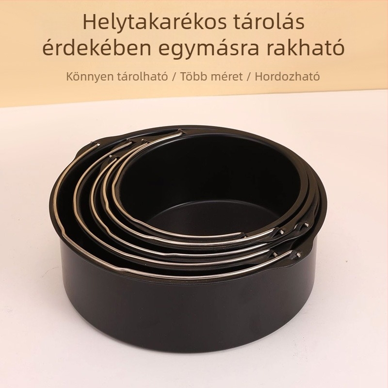 Vastagított szénacél kör tortaforma otthoni használatra, légsütő kiegészítő, tapadásmentes sütőkosár.