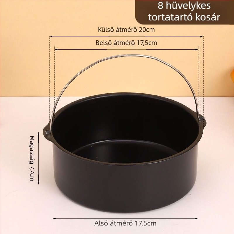 Vastagított szénacél kör tortaforma otthoni használatra, légsütő kiegészítő, tapadásmentes sütőkosár.