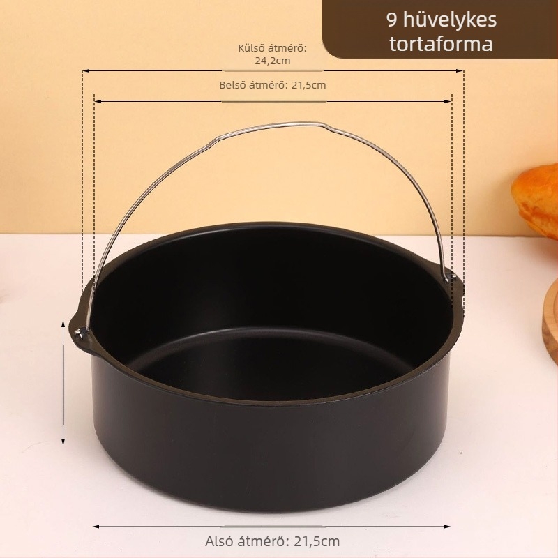 Vastagított szénacél kör tortaforma otthoni használatra, légsütő kiegészítő, tapadásmentes sütőkosár.