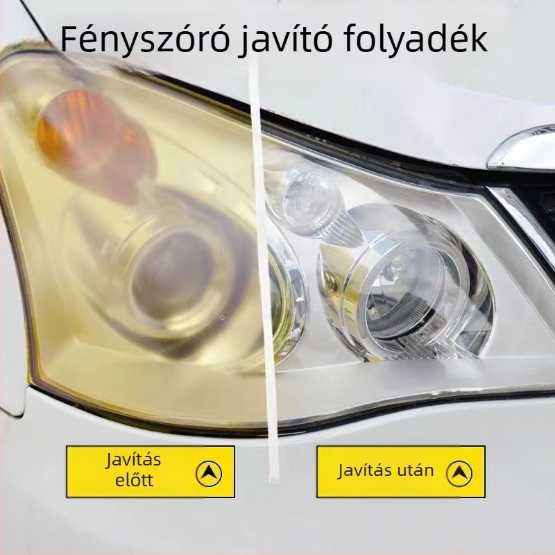 Fényszórójavító folyadék készlet: tisztítás, felújítás és polírozás karcolások és sárgulás ellen a fényszóró lencsén