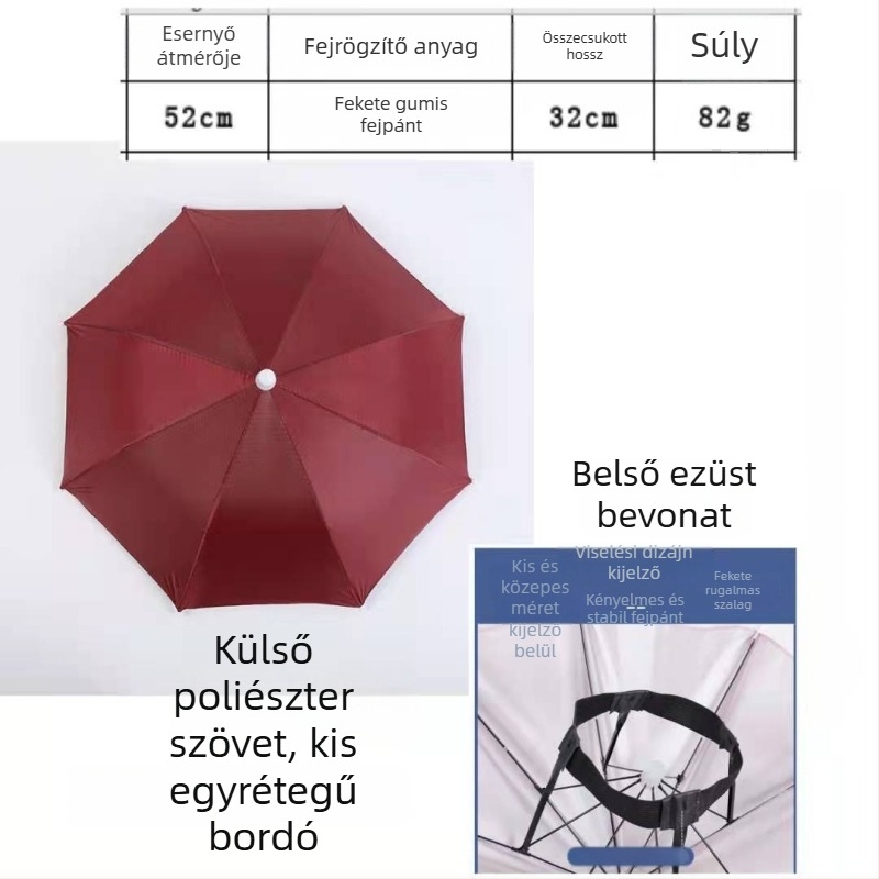 Yi Tian 30 cm ezüstös bevonatú esernyő sapka fejre szerelhető, kupola átmérője 52 cm