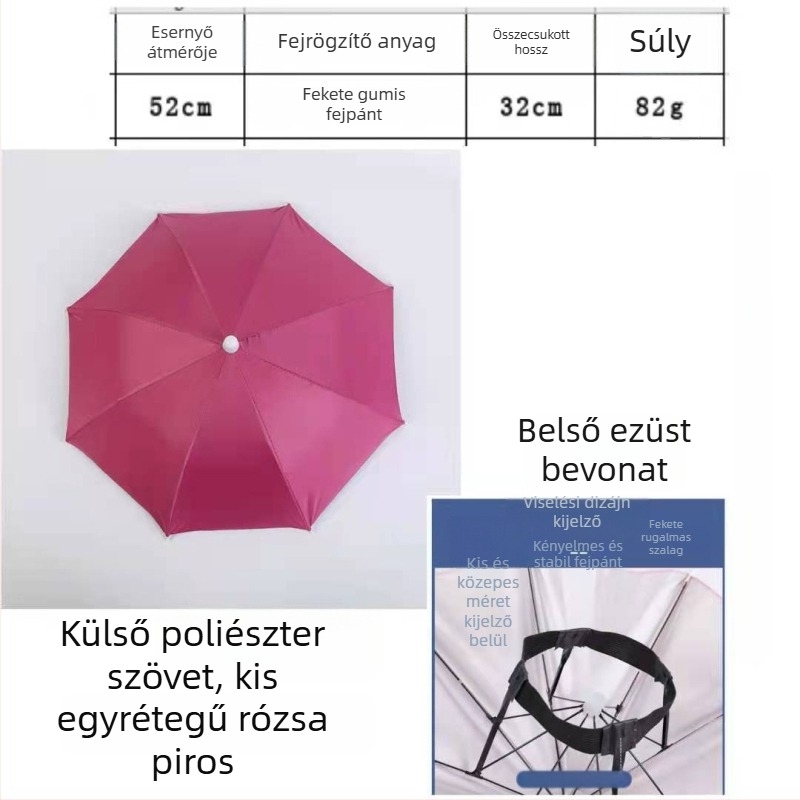 Yi Tian 30 cm ezüstös bevonatú esernyő sapka fejre szerelhető, kupola átmérője 52 cm
