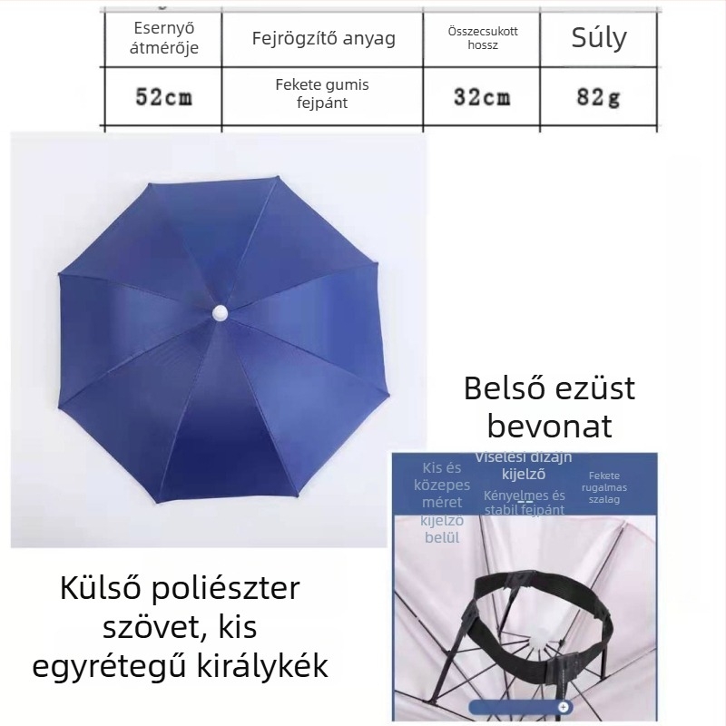 Yi Tian 30 cm ezüstös bevonatú esernyő sapka fejre szerelhető, kupola átmérője 52 cm