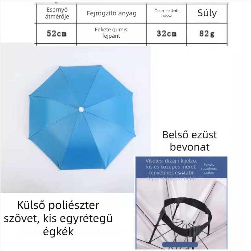 Yi Tian 30 cm ezüstös bevonatú esernyő sapka fejre szerelhető, kupola átmérője 52 cm