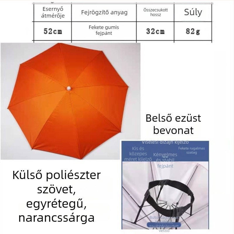 Yi Tian 30 cm ezüstös bevonatú esernyő sapka fejre szerelhető, kupola átmérője 52 cm