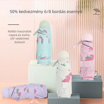Kompakt összecsukható nap- és esernyő UV-védelemmel, hordozható, 8 bordával, kézi nyitás
