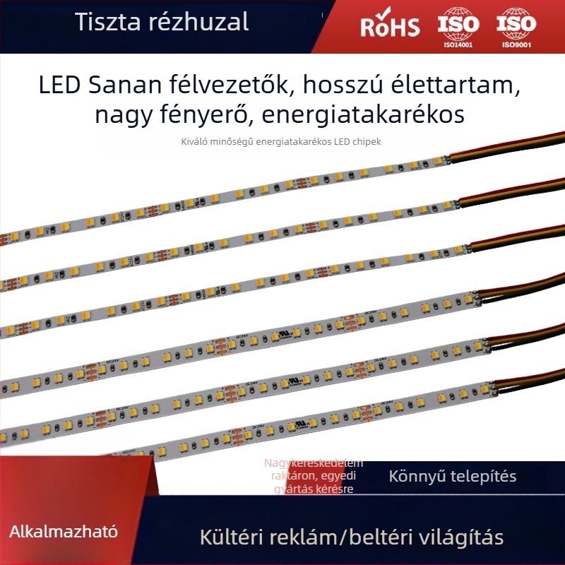 2835 LED-szalag, tri‑színű és kettős fehér tónusú, 120 LED/m, dimmelhető, rugalmas, öntapadós, 12V DC