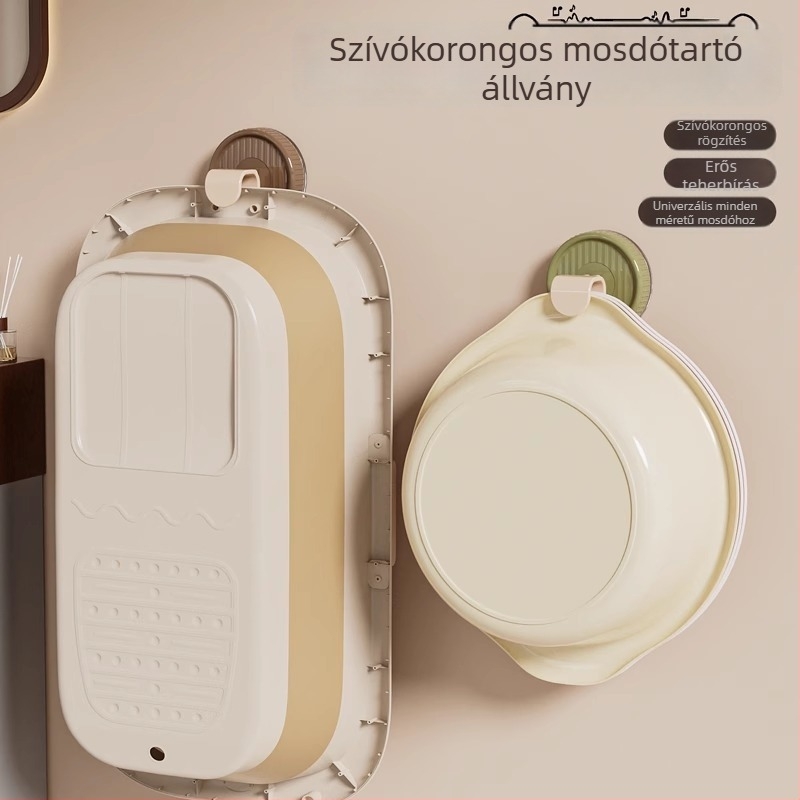 Retro tej-tea színű szívókorongos mosdó- és fürdőszobai tároló, fúrás nélkül
